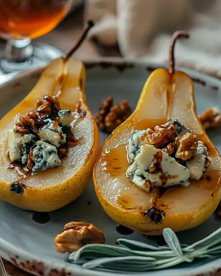 Poires Rôties au Fromage Bleu et Noix