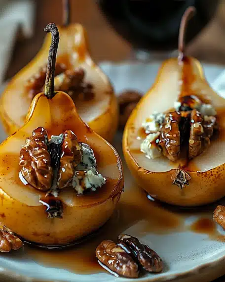 Poires Rôties au Fromage Bleu et Noix