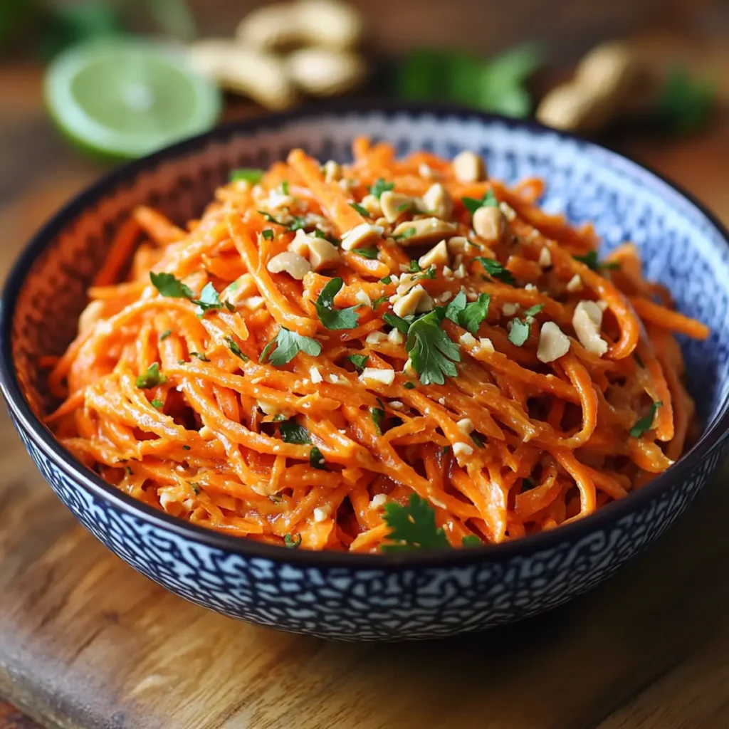 Carottes râpées à la thai, sauce au beurre de cacahuètes