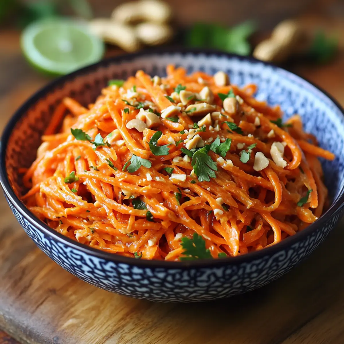 Carottes râpées à la thai, sauce au beurre de cacahuètes