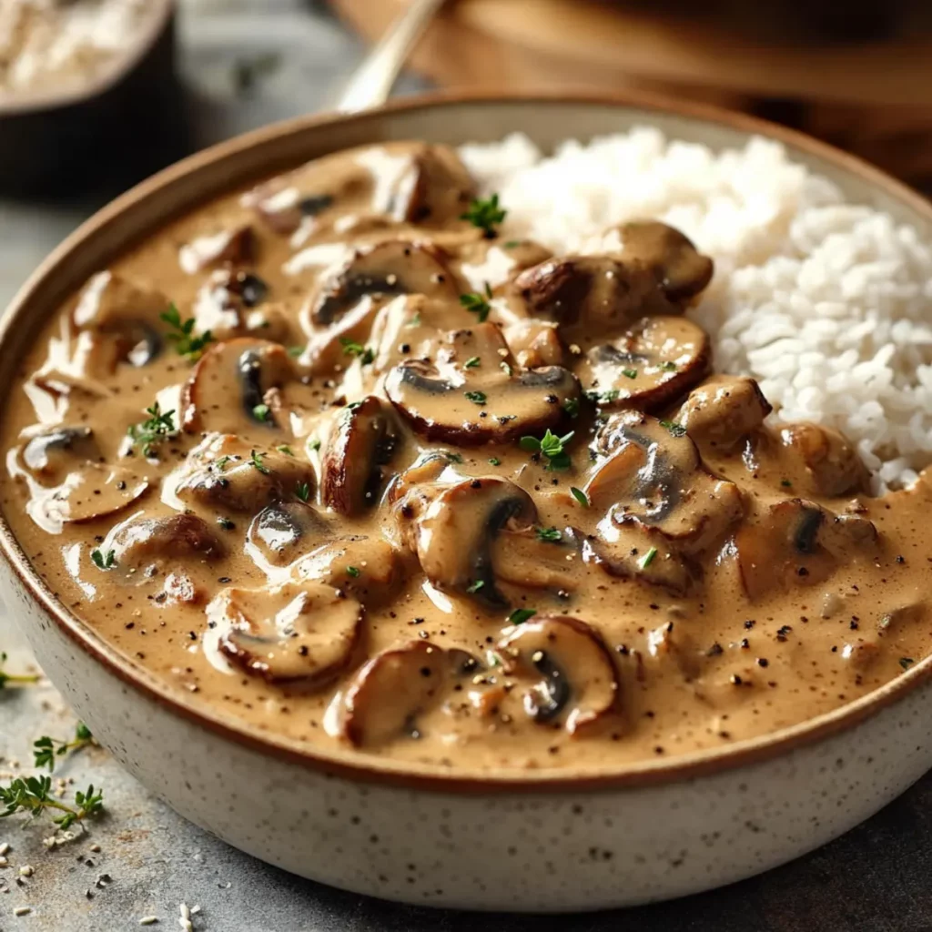 Stroganoff de Champignons & Riz Complet