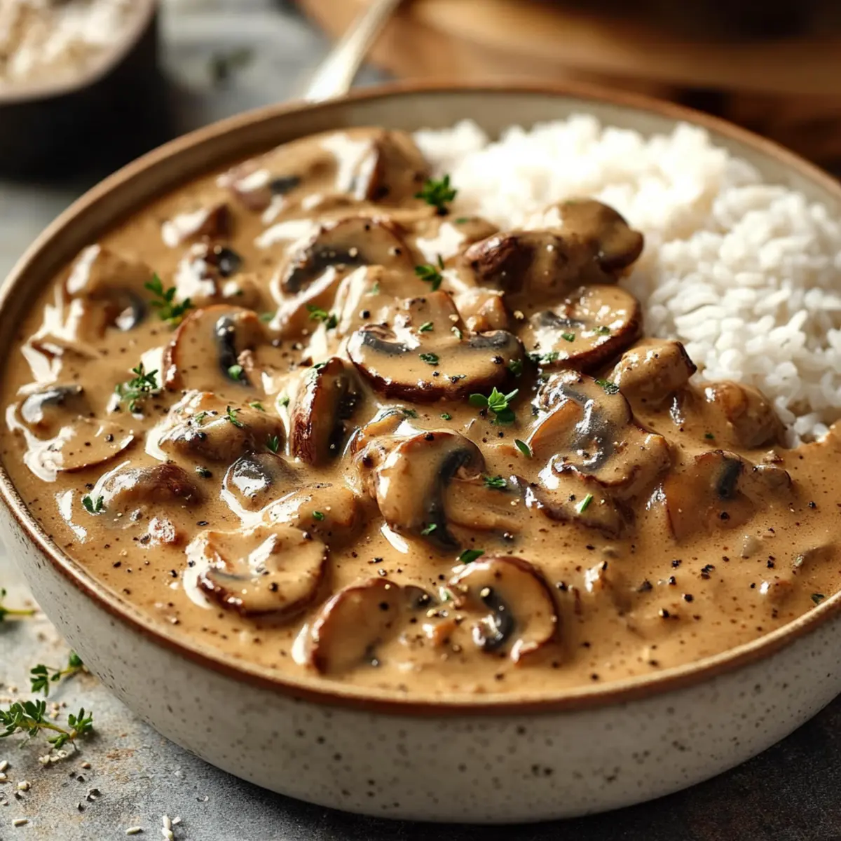 Stroganoff de Champignons &amp; Riz Complet : Un Confort Réconfortant-image