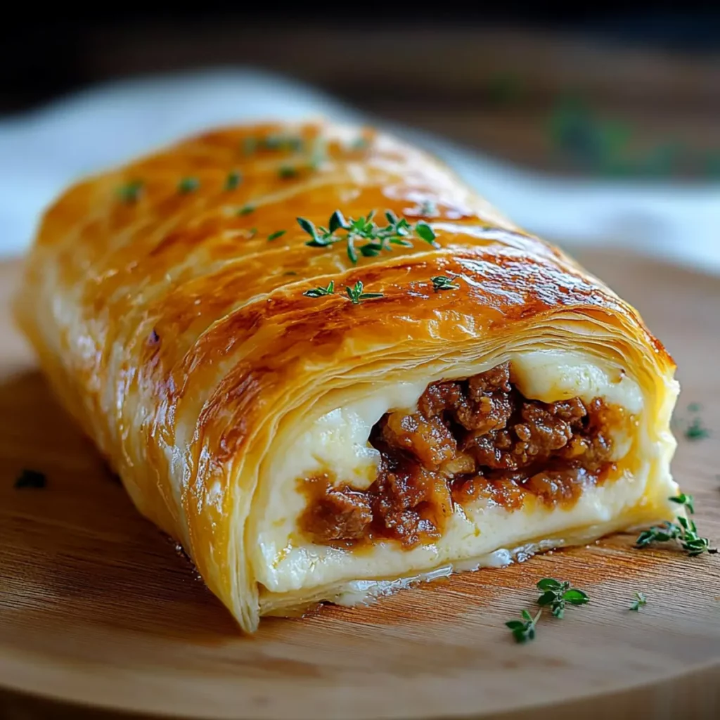 Roulé feuilleté à la viande hachée et fromage fondant