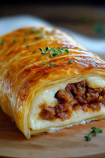 Roulé feuilleté à la viande hachée et fromage fondant