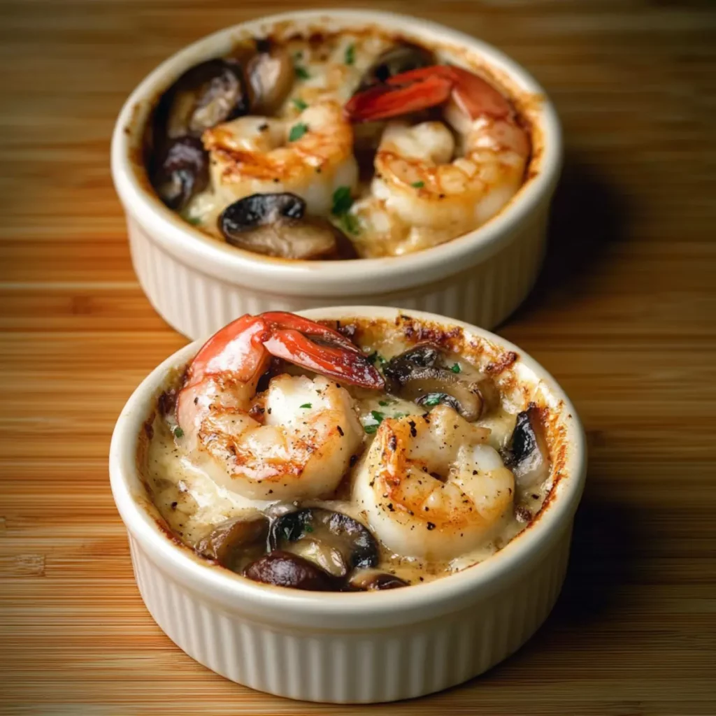 Cassolette de Saint-Jacques, Crevettes et Champignons