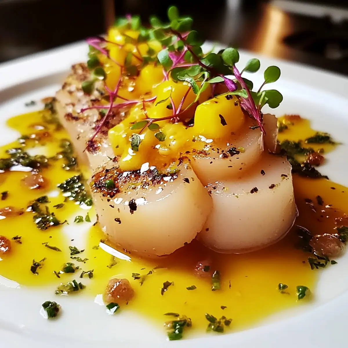 Carpaccio de Saint-Jacques Vinaigrette Mangue-Passion - Ingredients prepared