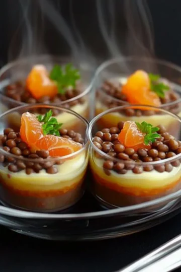 Verrines de Lentilles à l’Orange & Saumon Fumé