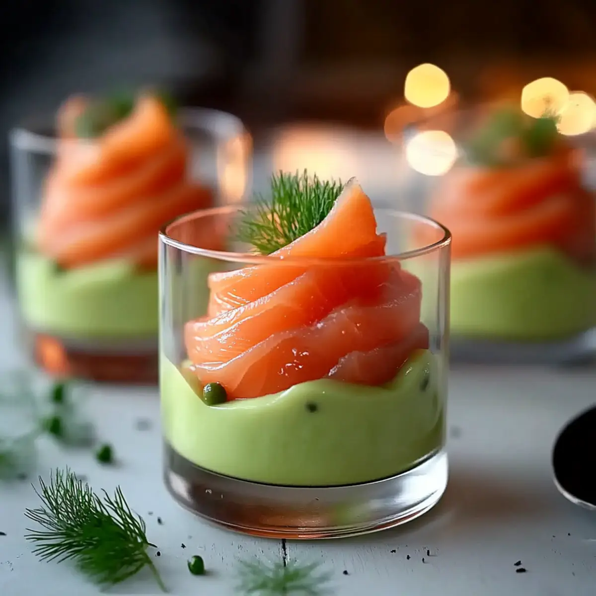 Verrine de saumon fumé et crème d’avocat - Finished dish plated beautifully