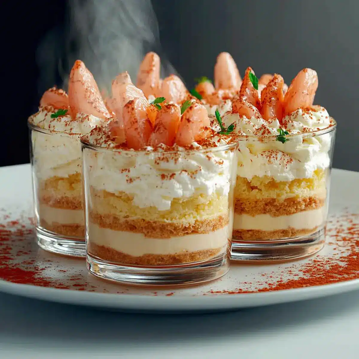 Tiramisu aux Crevettes Roses en Verrines - Close-up of delicious texture