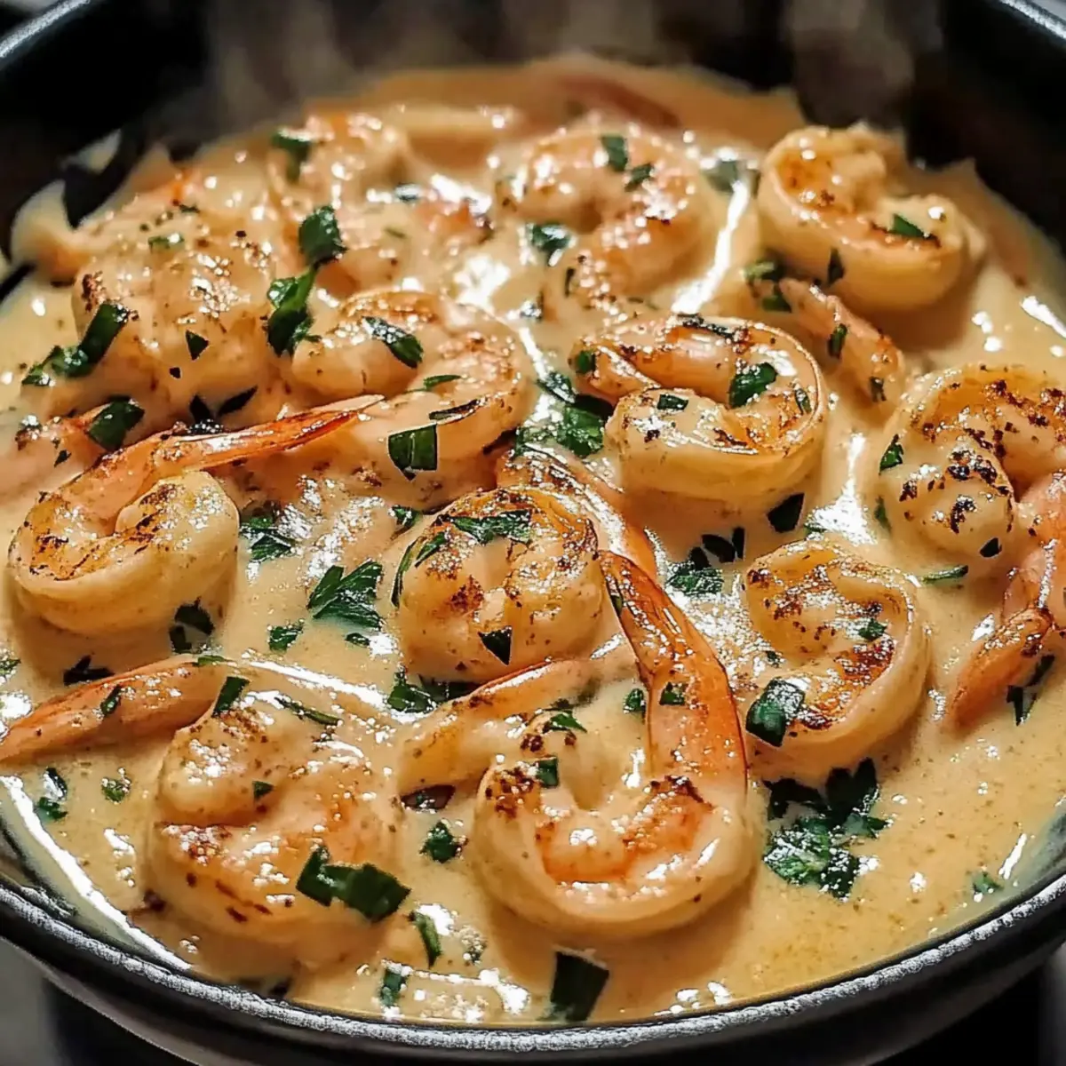 Crevettes Crémeuses Toscane - Finished dish plated beautifully