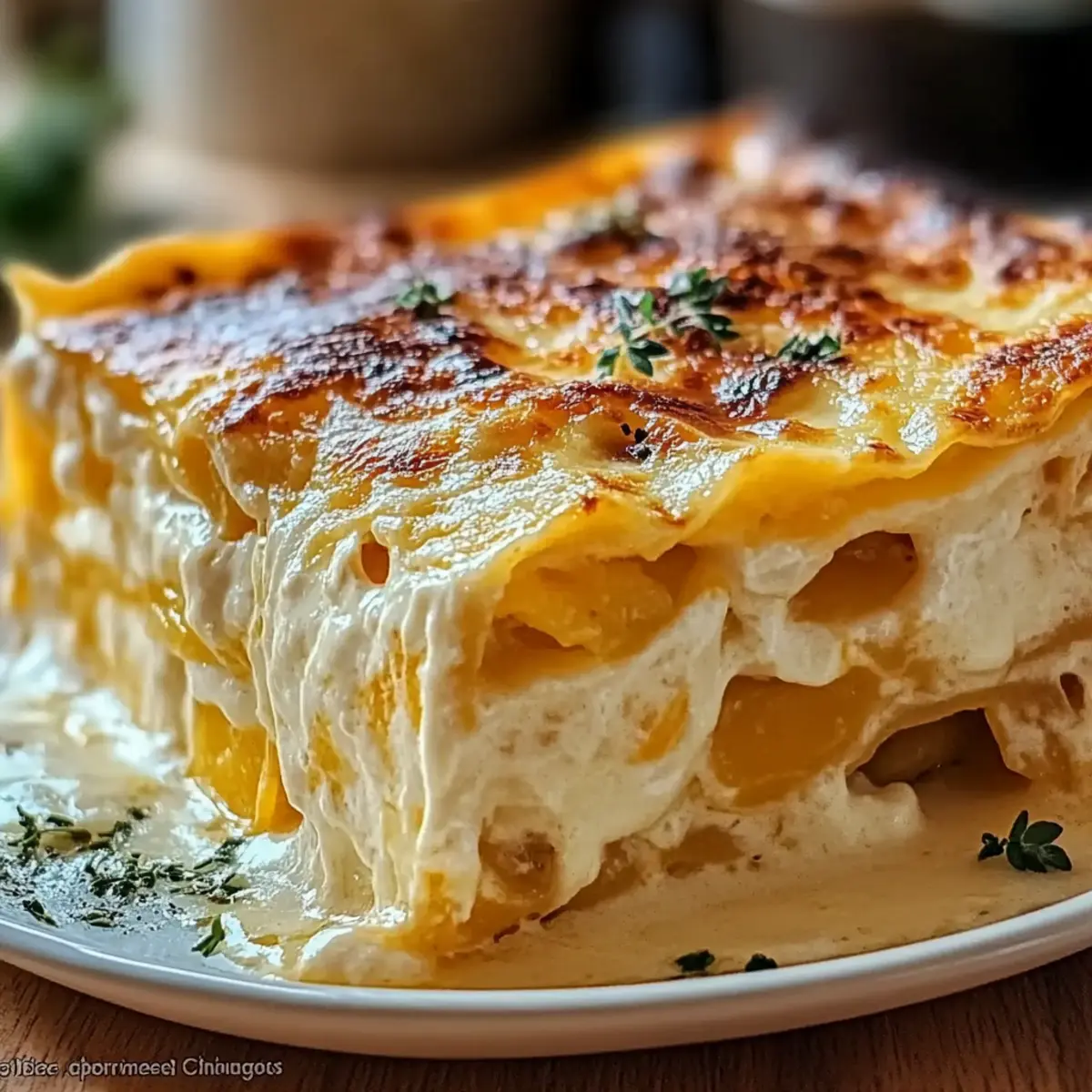 Lasagnes Courge Butternut et Chèvre : Un Plat Réconfortant et Savoureux - Finished dish plated beautifully