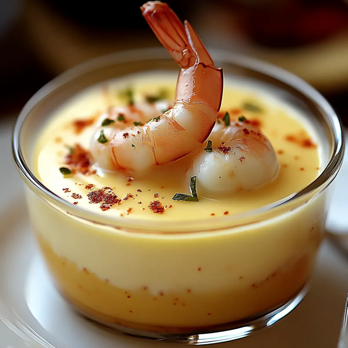 Panna Cotta à la Bisque de Homard, Crevettes au Cognac - Close-up of delicious texture