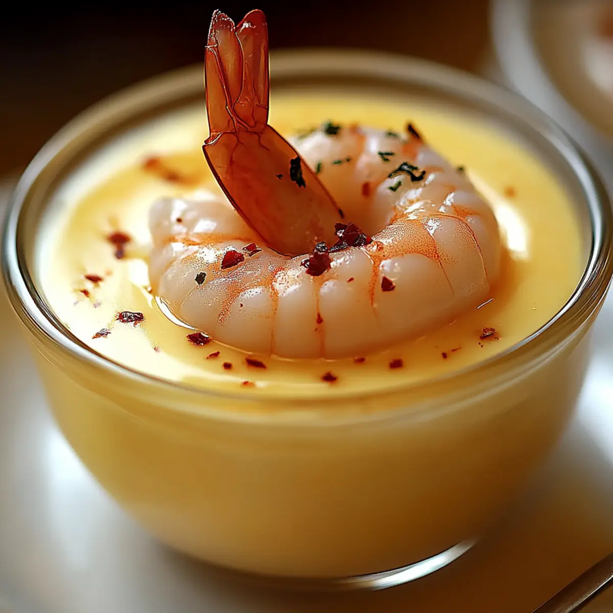 Panna Cotta à la Bisque de Homard, Crevettes au Cognac - Finished dish plated beautifully