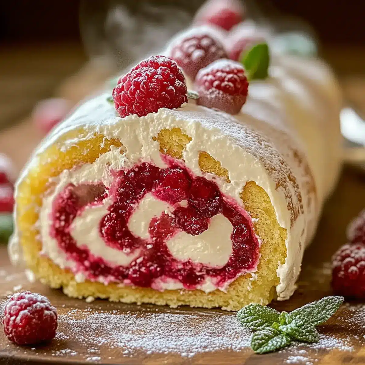 Bûche Chantilly Mascarpone & Framboises Fraîches - Finished dish plated beautifully