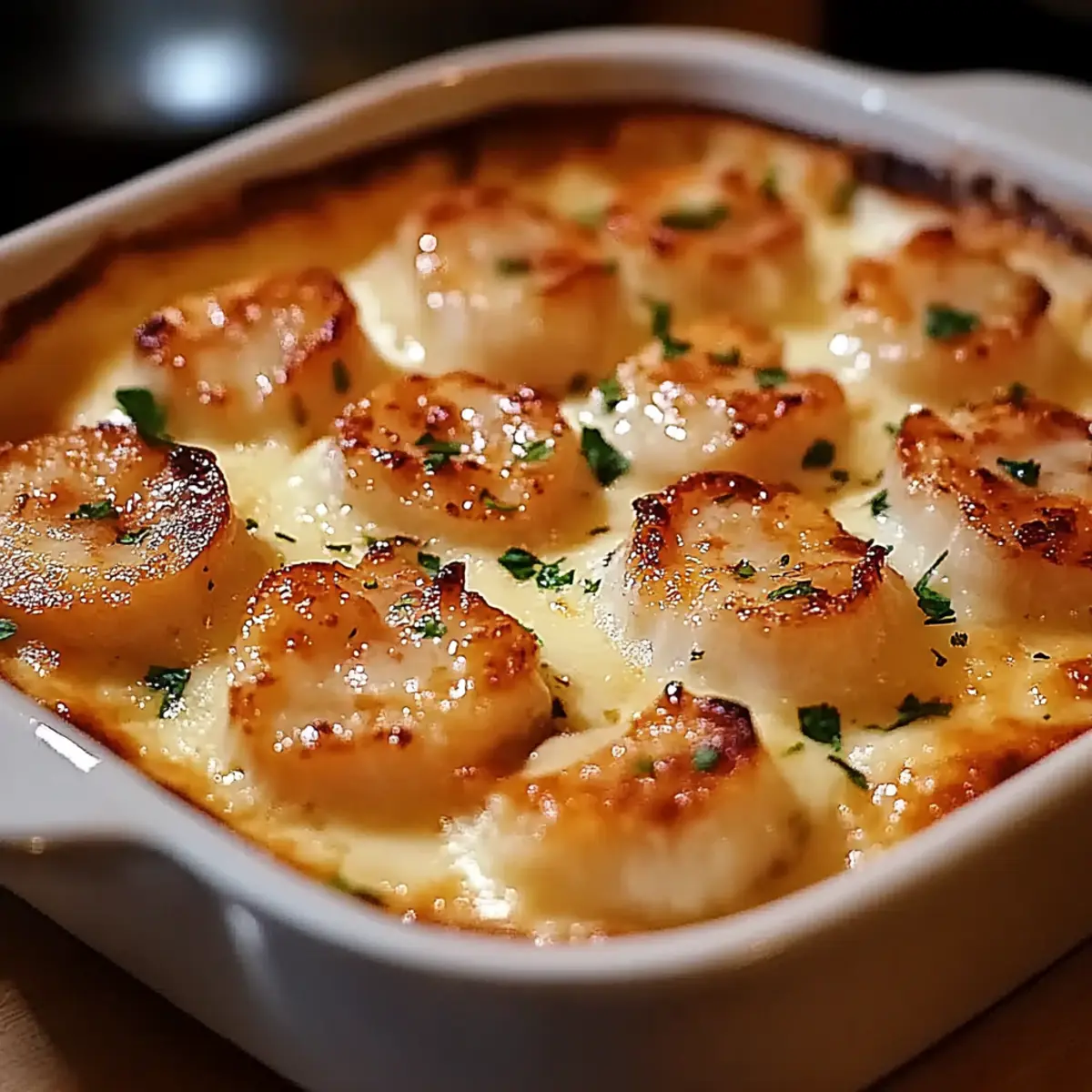 Gratin de Noix de Saint-Jacques et Crevettes - Close-up of delicious texture