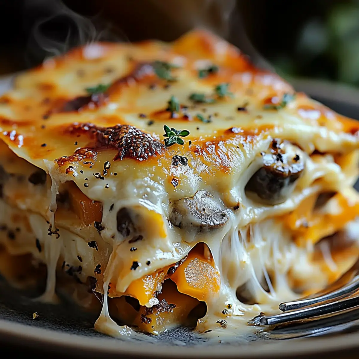 Lasagnes Courge Butternut Champignons - Finished dish plated beautifully