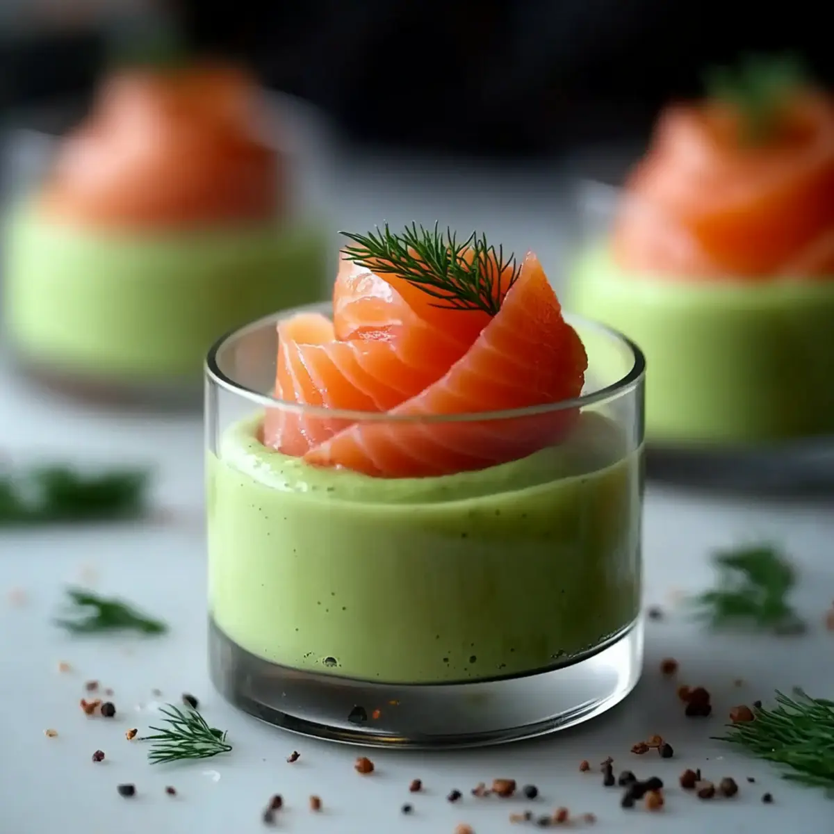 Verrine de saumon fumé et crème d’avocat - Close-up of delicious texture