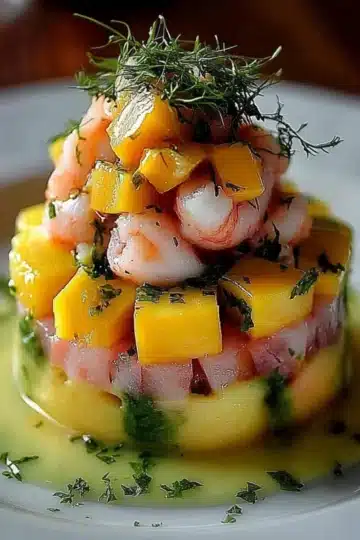 Tartare crevettes, avocat et mangue frais et coloré