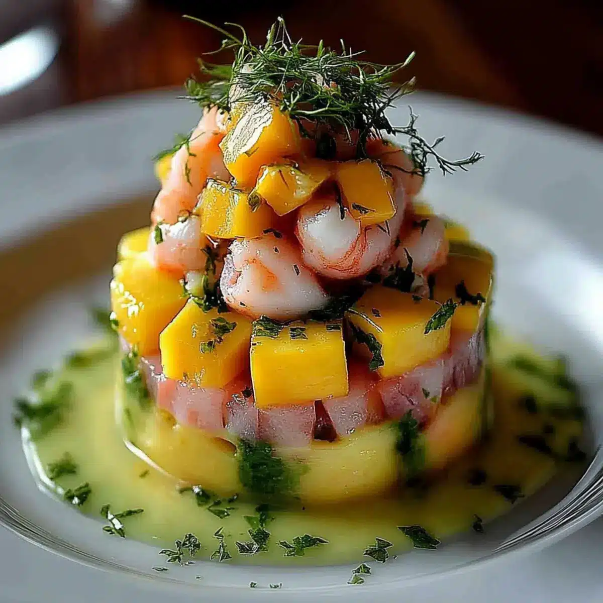 Tartare crevettes, avocat et mangue frais et coloré