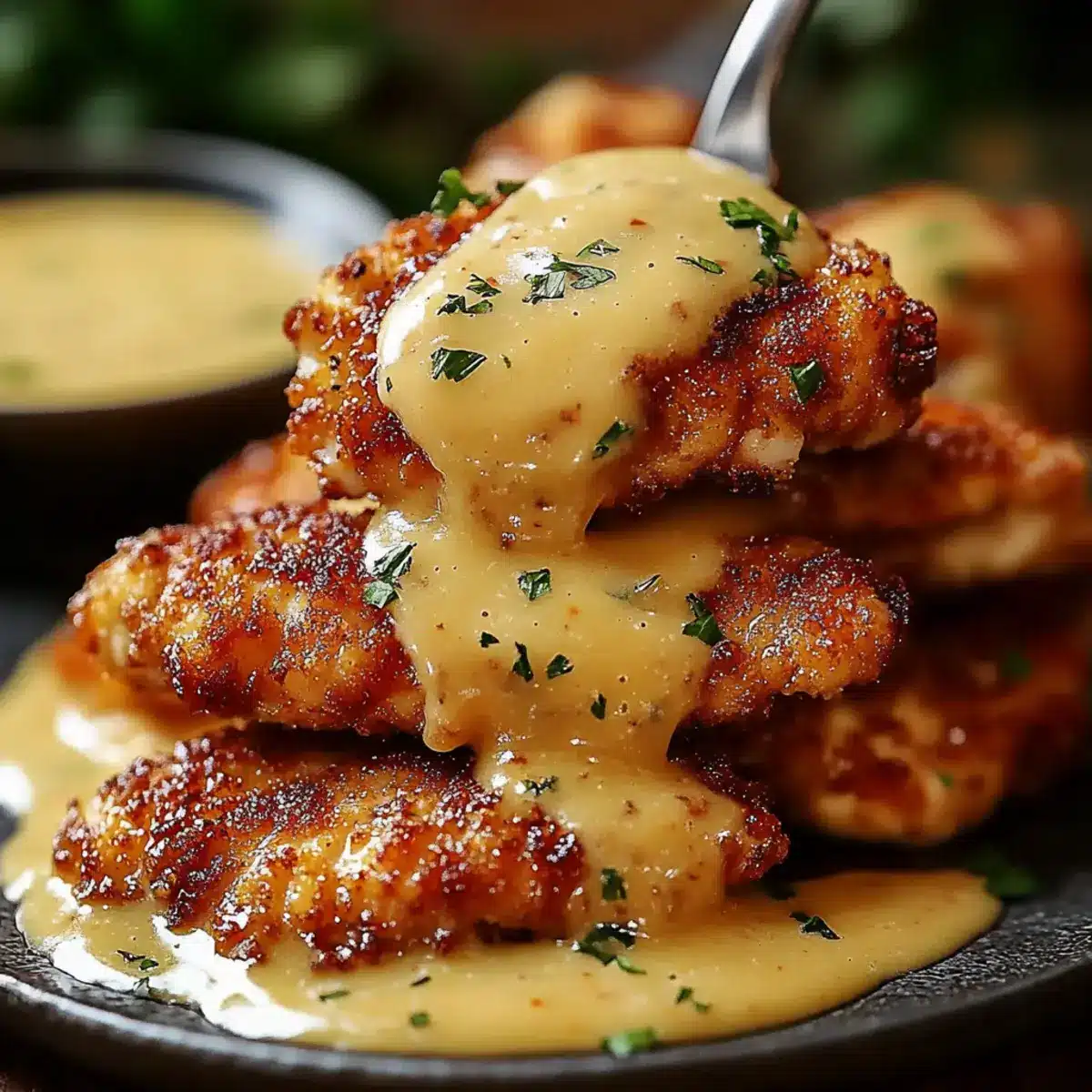 Poulet Croquant avec Sauce Moutarde au Miel : un délice ! - Finished dish plated beautifully