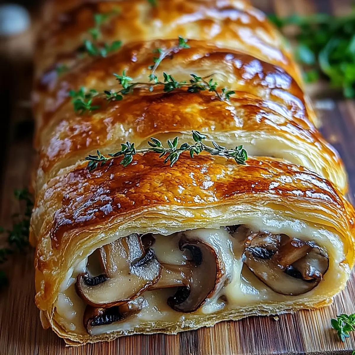 Savory Mushroom & Gruyère Puff Pastry Braid - Close-up of delicious texture