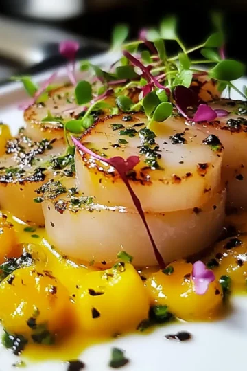 Carpaccio de Saint-Jacques Vinaigrette Mangue-Passion