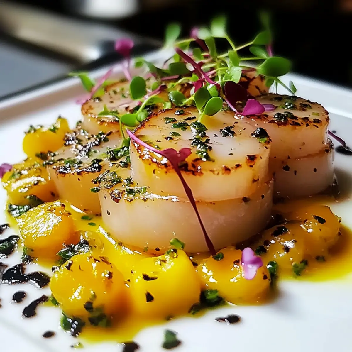 Carpaccio de Saint-Jacques Vinaigrette Mangue-Passion