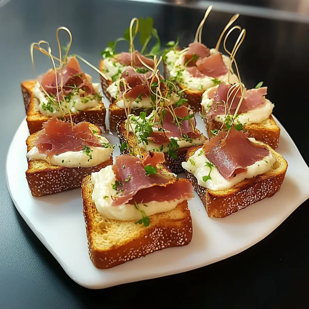 Recette toast magret canard fumé - Finished dish plated beautifully