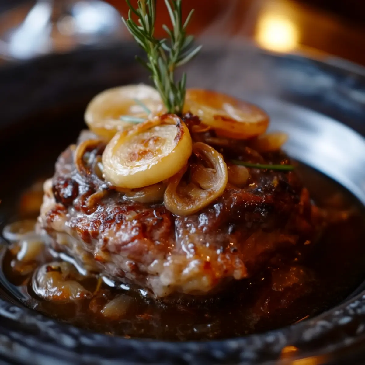 Paleron de Bœuf Confit aux Oignons et Épices - Finished dish plated beautifully
