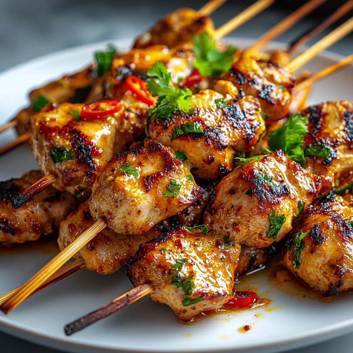 Brochettes poulet thaï coco – servies avec des légumes grillés